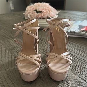 Aquazzura Gin Plateau Platform Heel Sandal Nude Leather Size 35.5